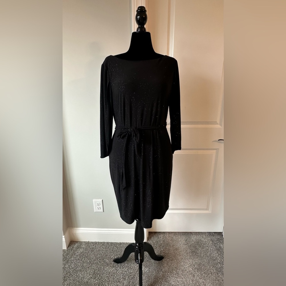 Women’s Calvin Klein split sleeve sparkle black dress.
